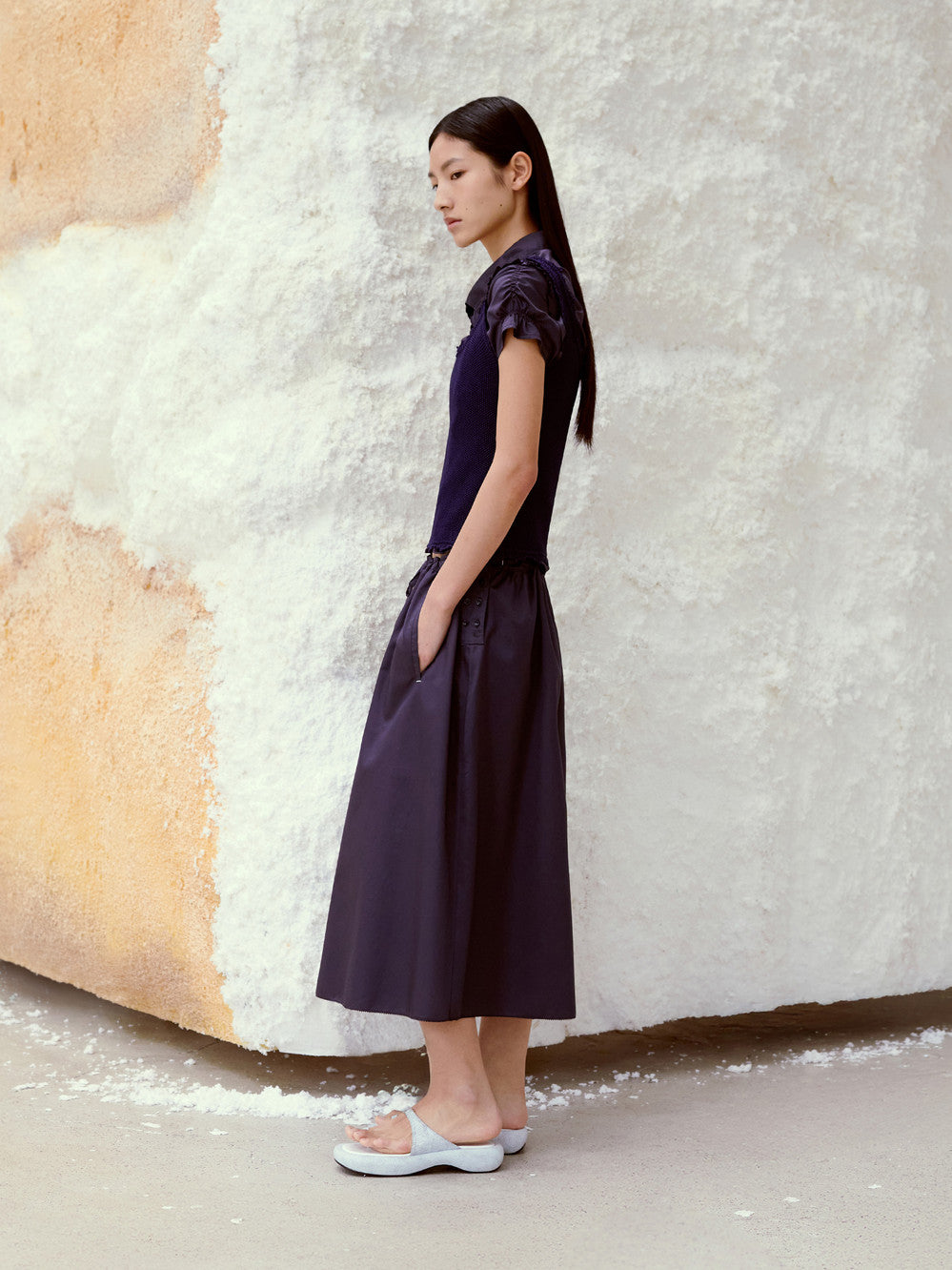 Low Classic Drawstring Midi Skirt Navy