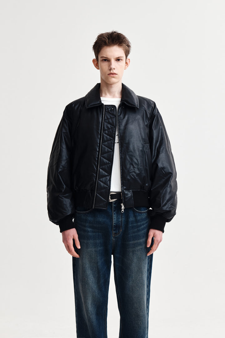 Matinkim Faux Leather Down Jumper For Men IN Black
