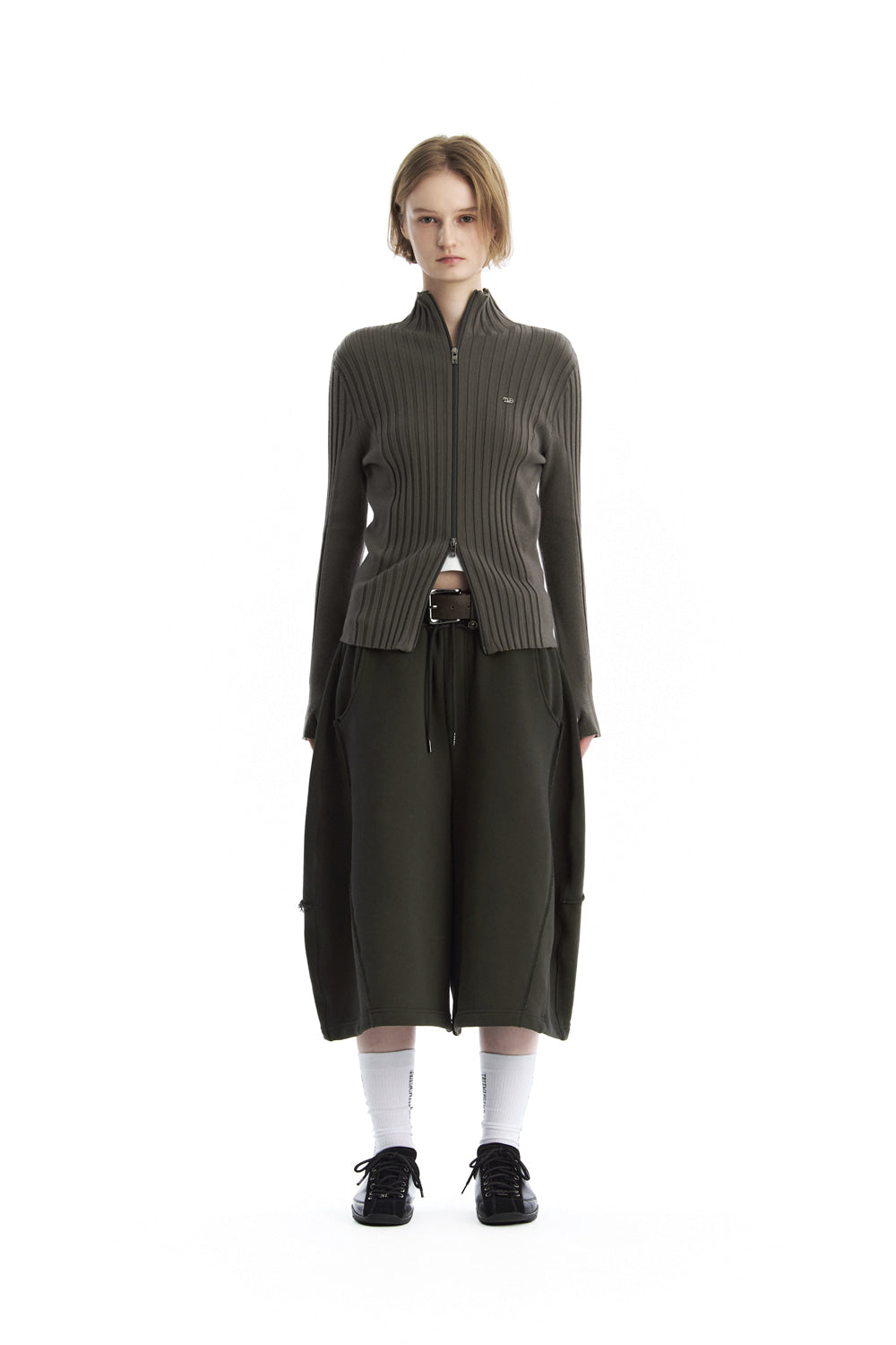 Treemingbird Tmb High-Neck Knit Zip-Up Cardigan Khaki Gray