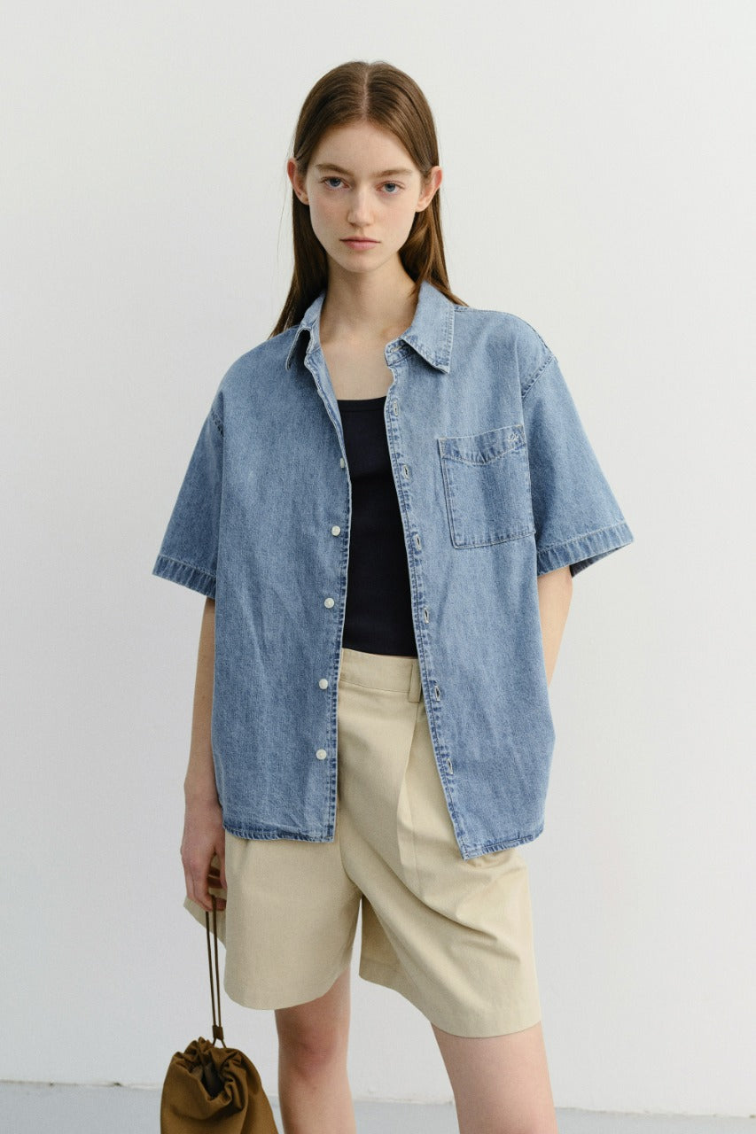 Dunst Unisex Linen Denim Shirt Light Blue