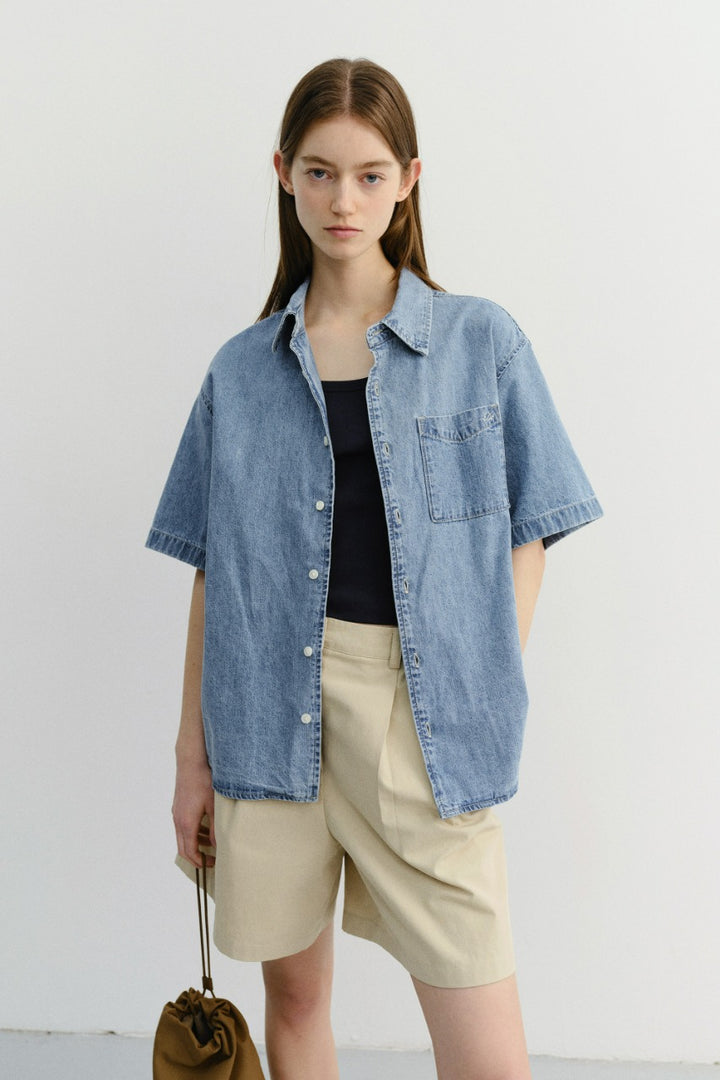 Dunst Unisex Linen Denim Shirt Light Blue