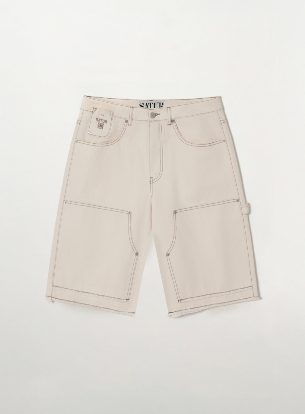 Satur Carpenter Bermuda Denim Pants - Ecru