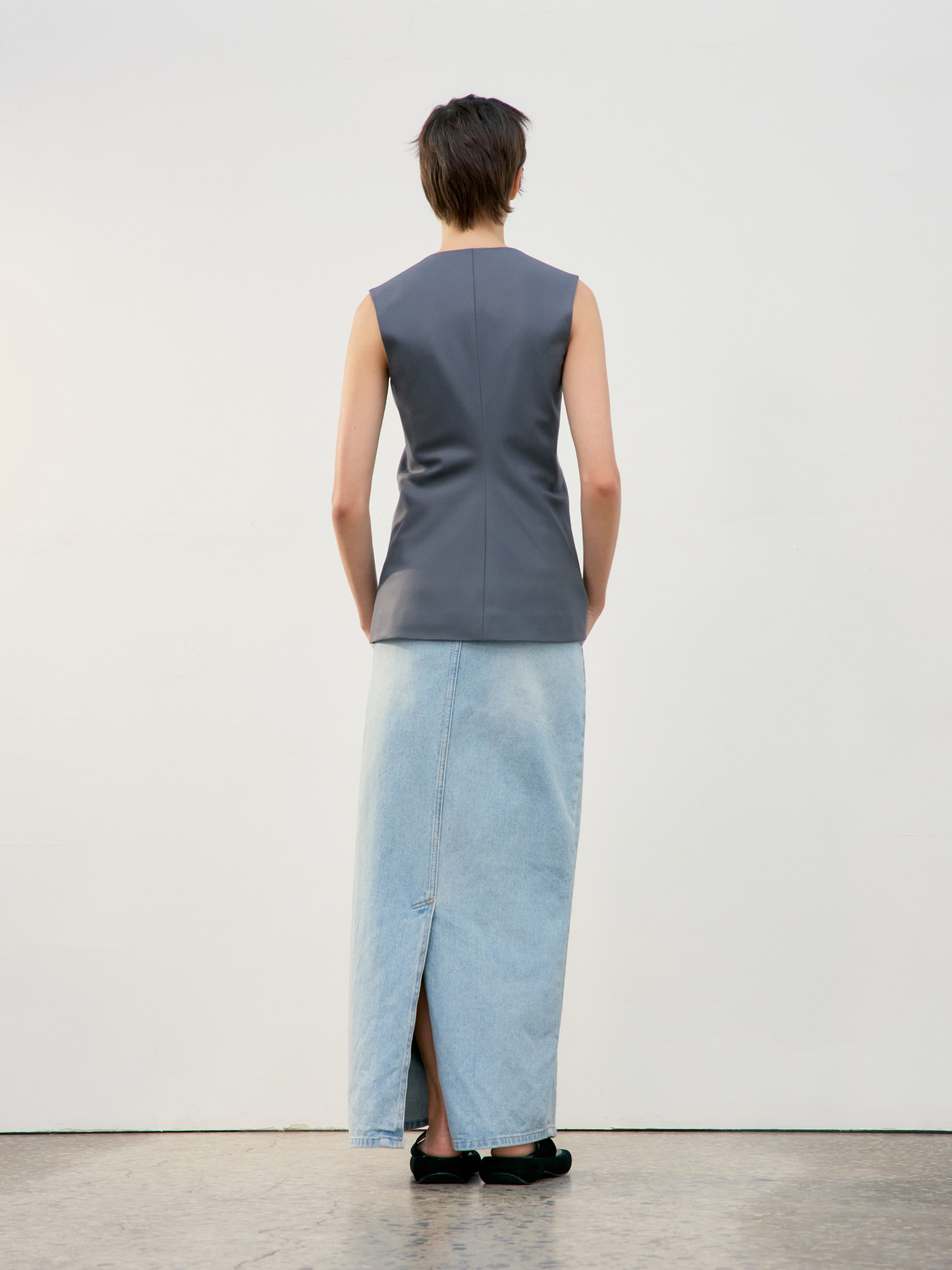 Low Classic Waist Point Wool Vest Grey