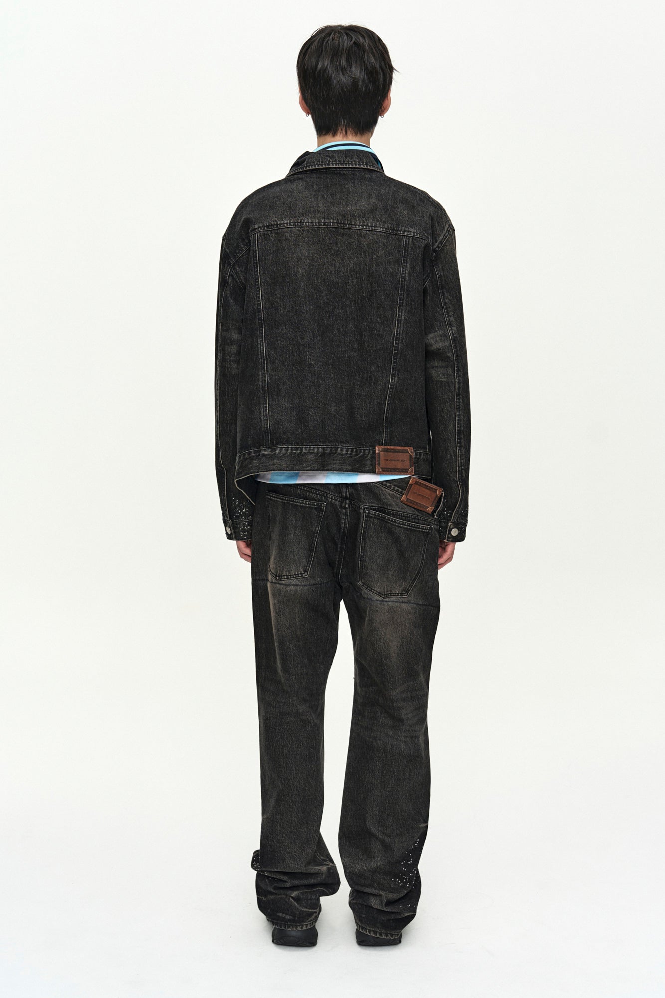 Andersson Bell Unisex Asymmetric Layered Beads Denim Jacket