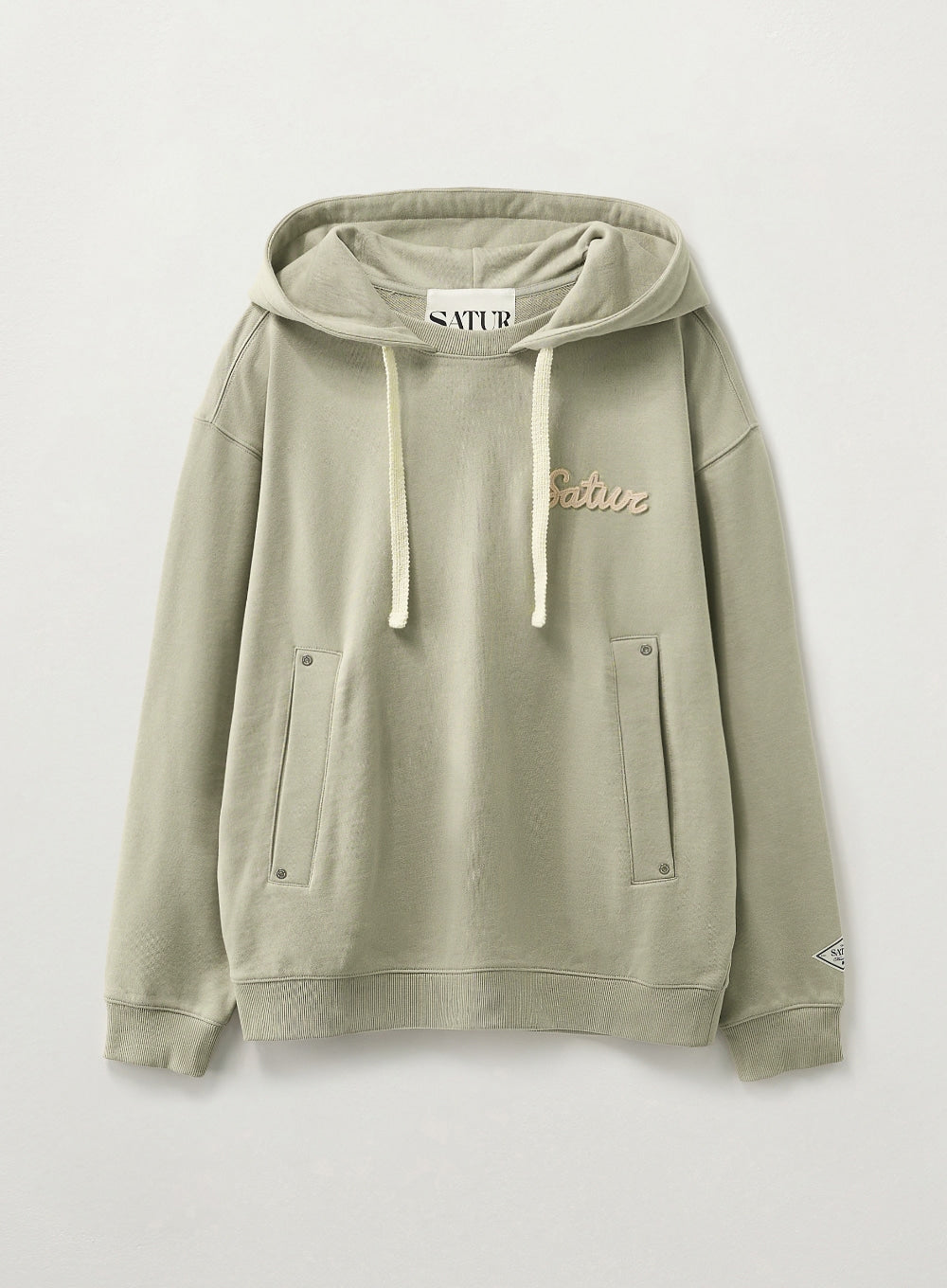 [satur] Satur Applique Round Neck Hoodie - Sage Green