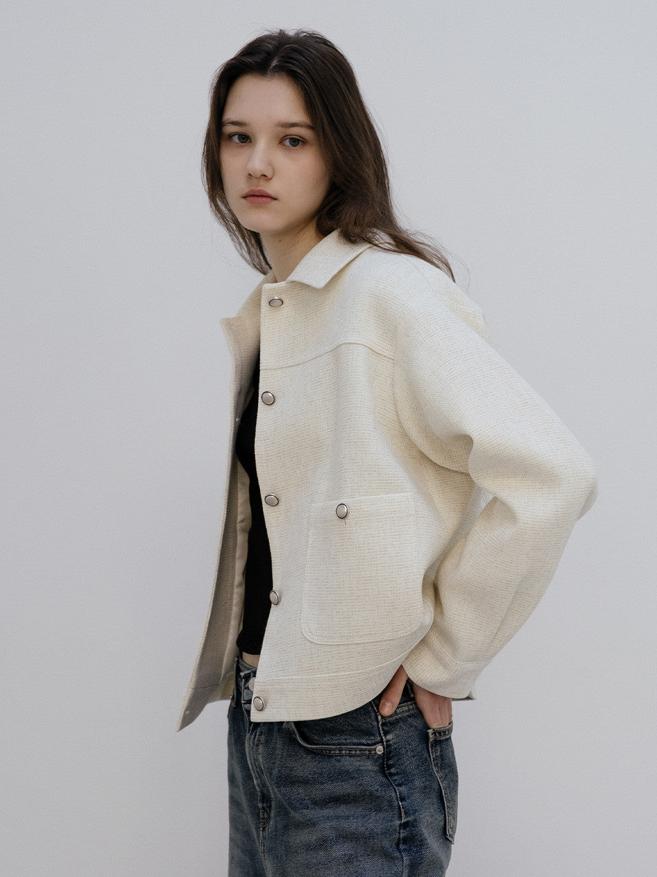 Tillidie Tweed blouson jacket Ivory