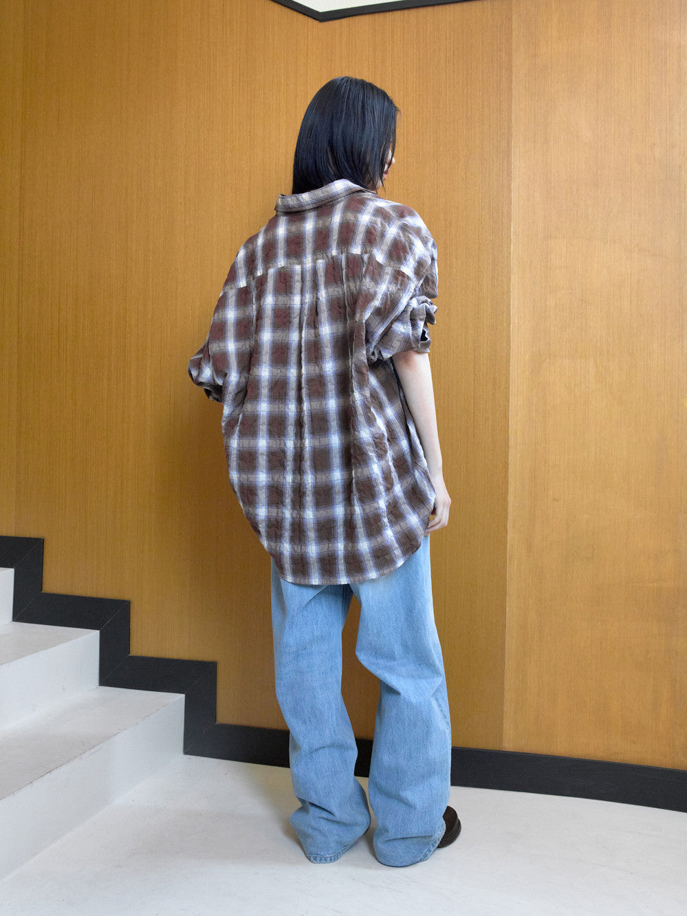 Low Classic Oversized Lc Sheer Checked Shirt Brown
