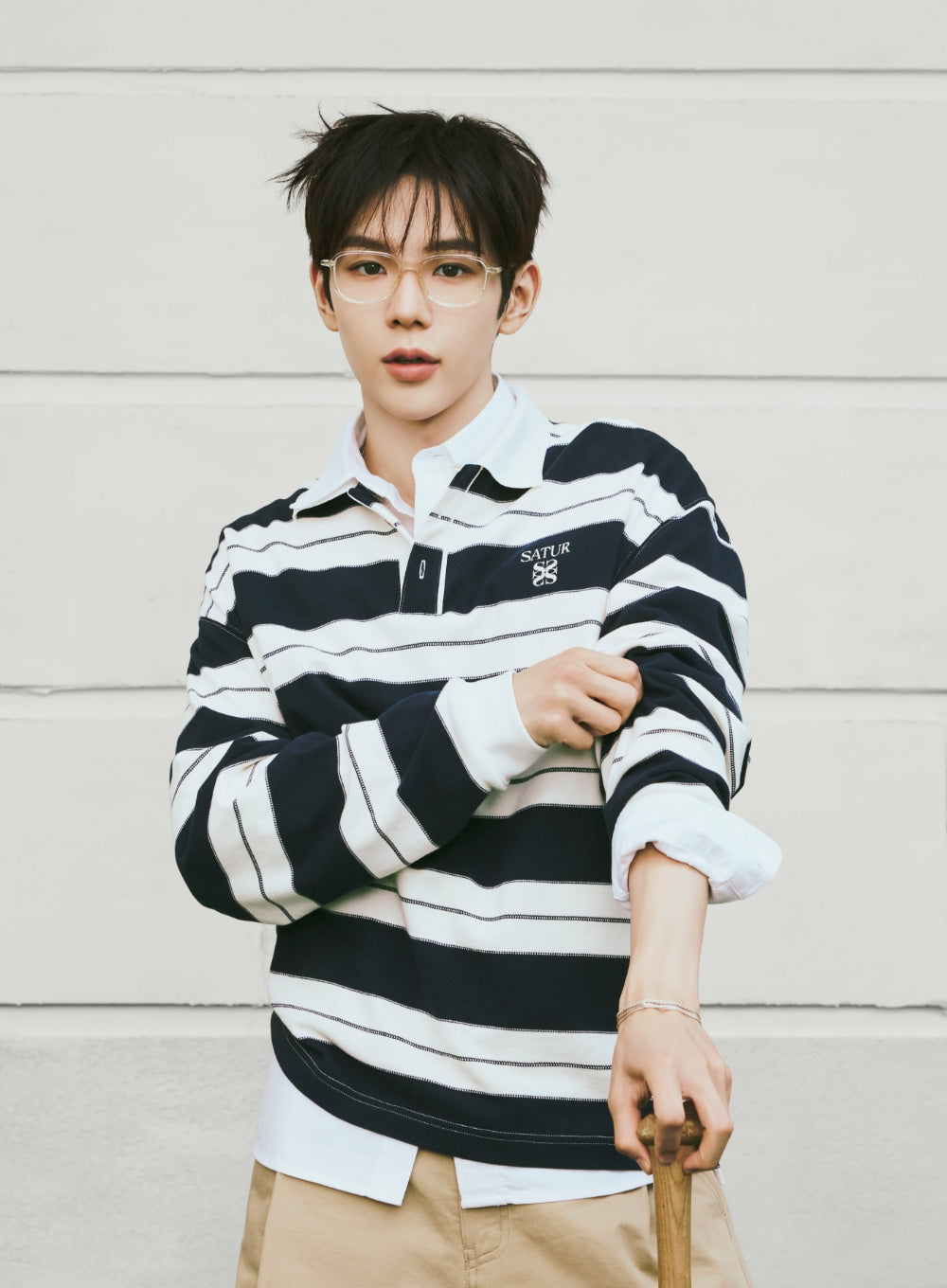 [SATUR] Apero Stripe Pique Long Sleeve - Navy