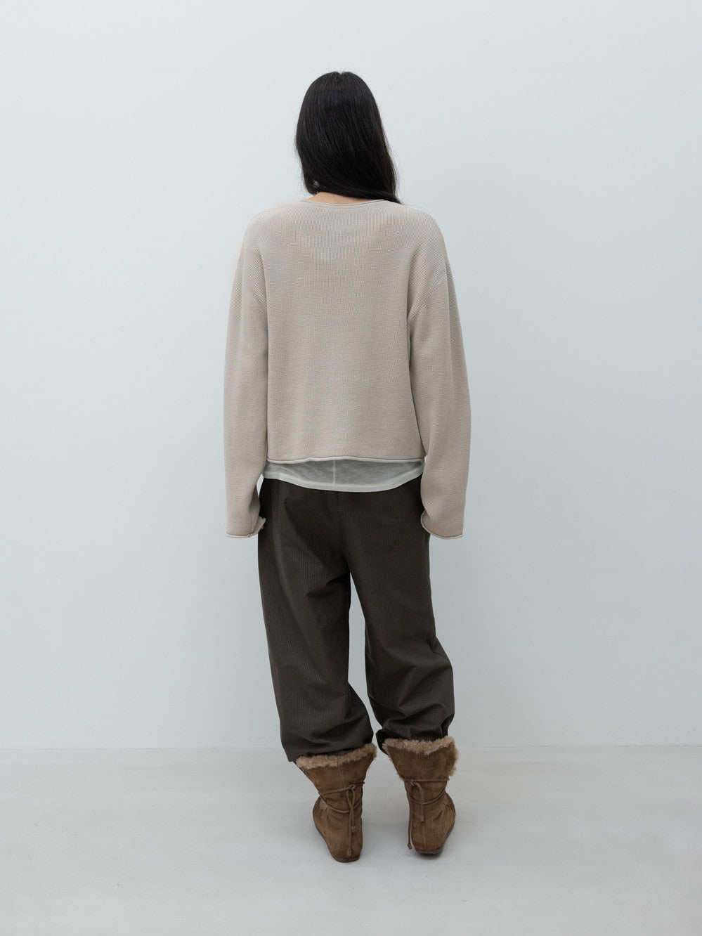 Low Classic Waffle Henley Neck Knit Light Grey