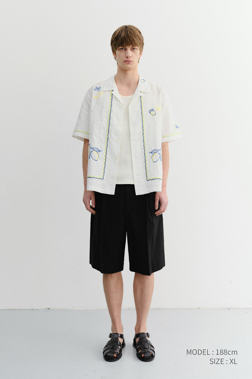 Dunst Unisex Hand-Drawing Open Collared Shirt Lemon Garden