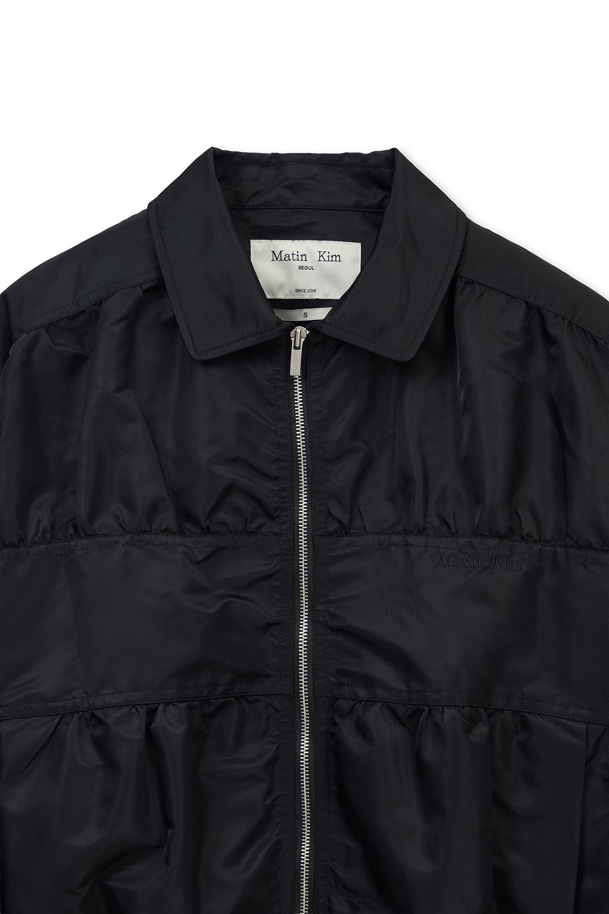 [matinkim] SMALL LOGO SHIRRING JUMPER IN BLACK