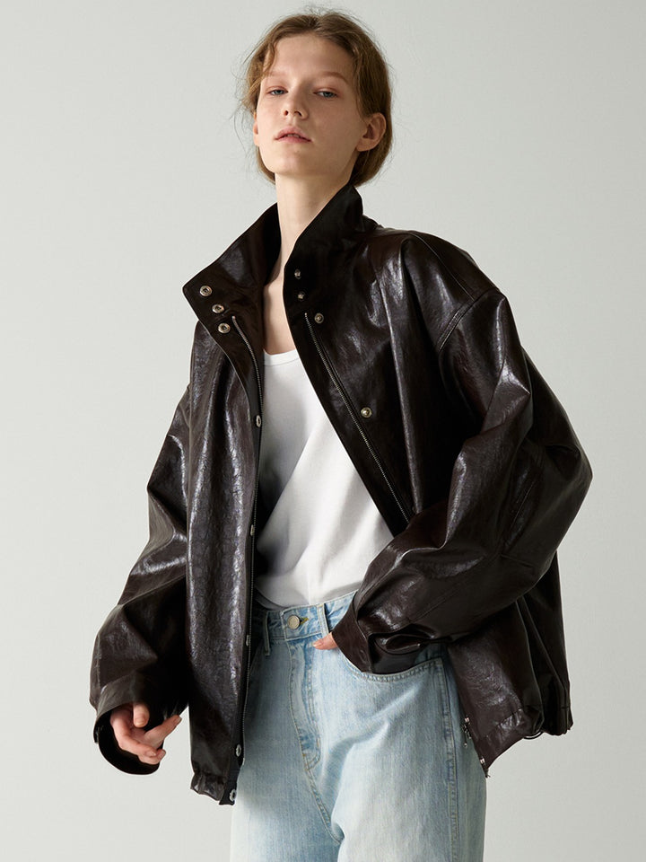Facade Pattern Oversized Leather Jumper brown