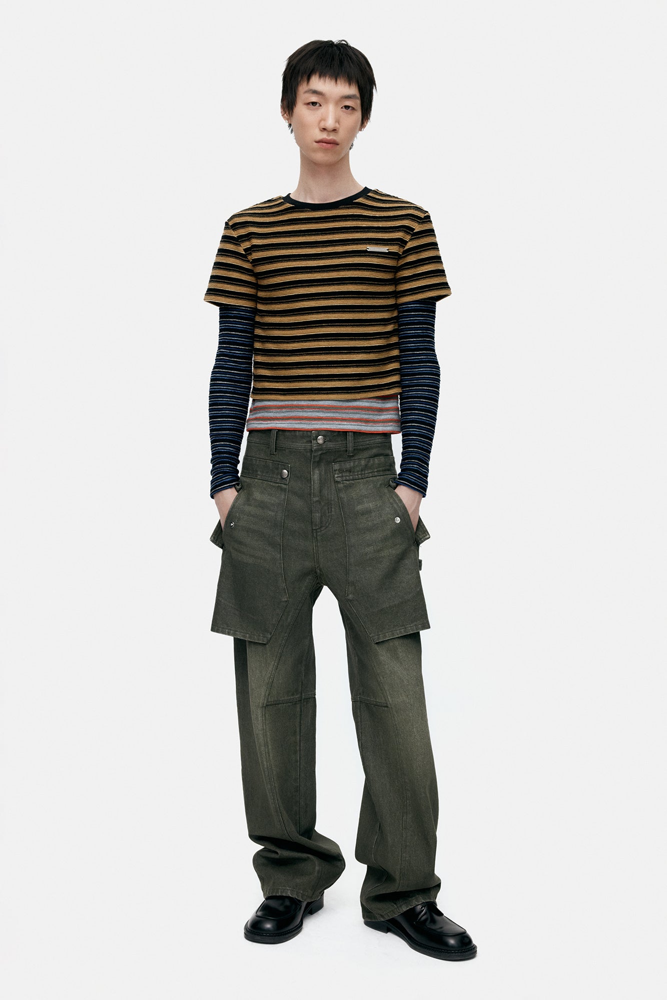 Andersson Bell Unisex Raptor Layered Wide-Leg Jeans Green)