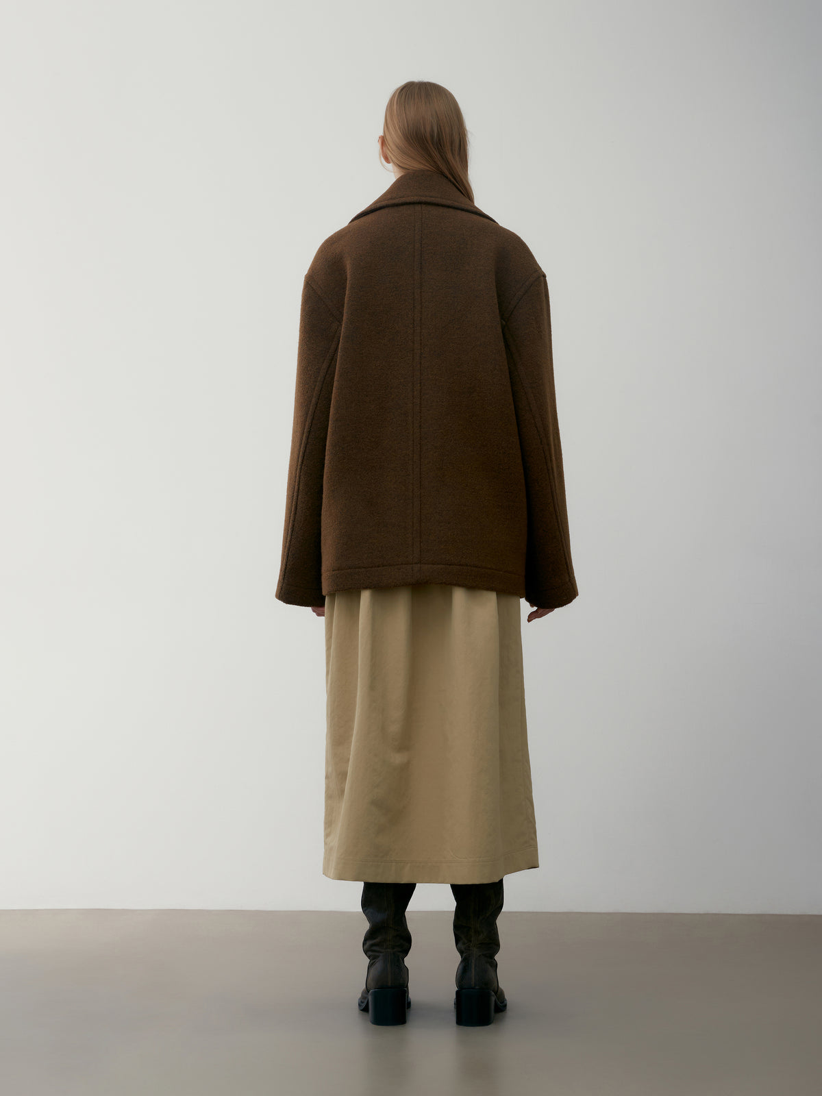 Low Classic Fluffy Wool Wide Collar Half Coat Brown