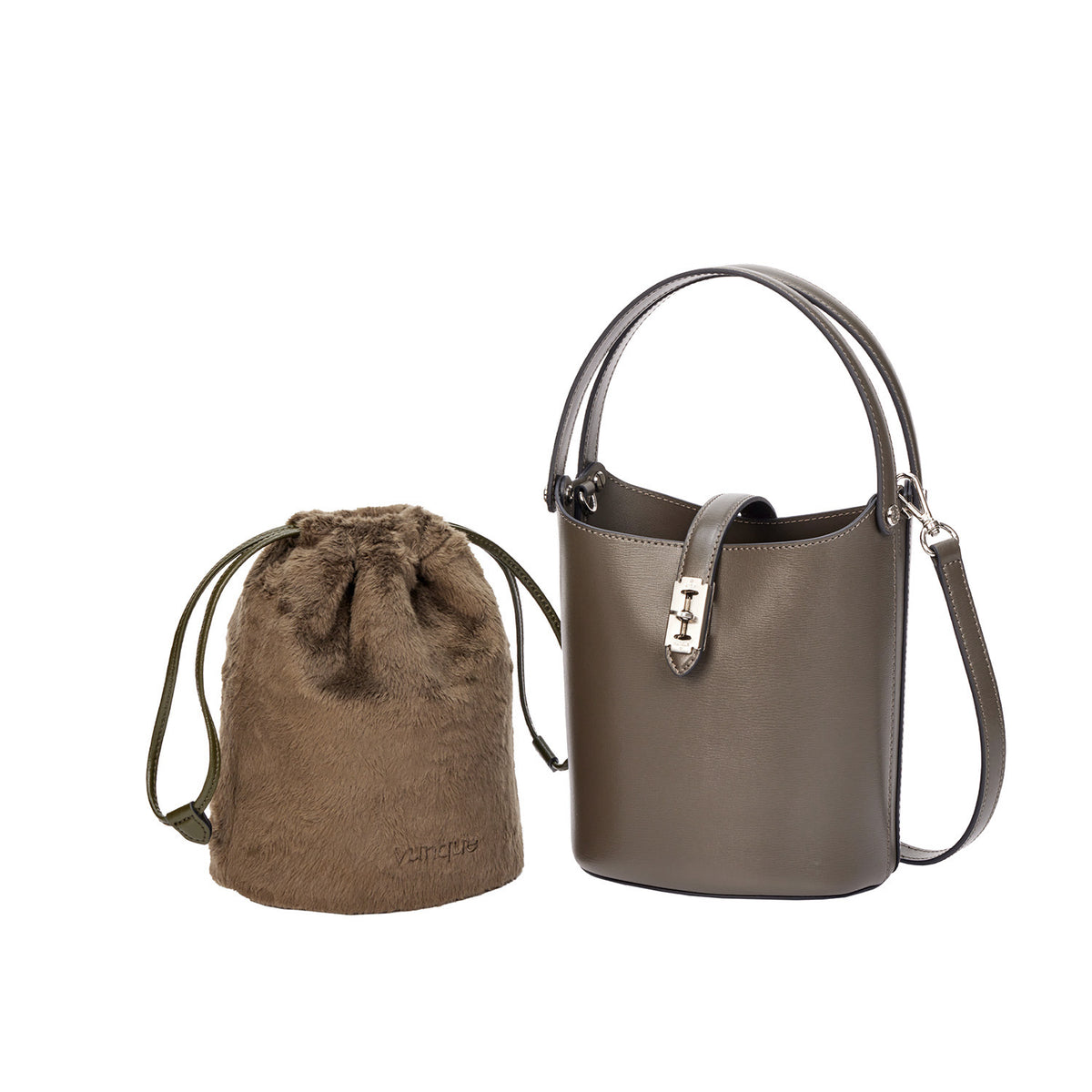 Vunque Perfec Drawstring Fur Pouch Punky Khaki