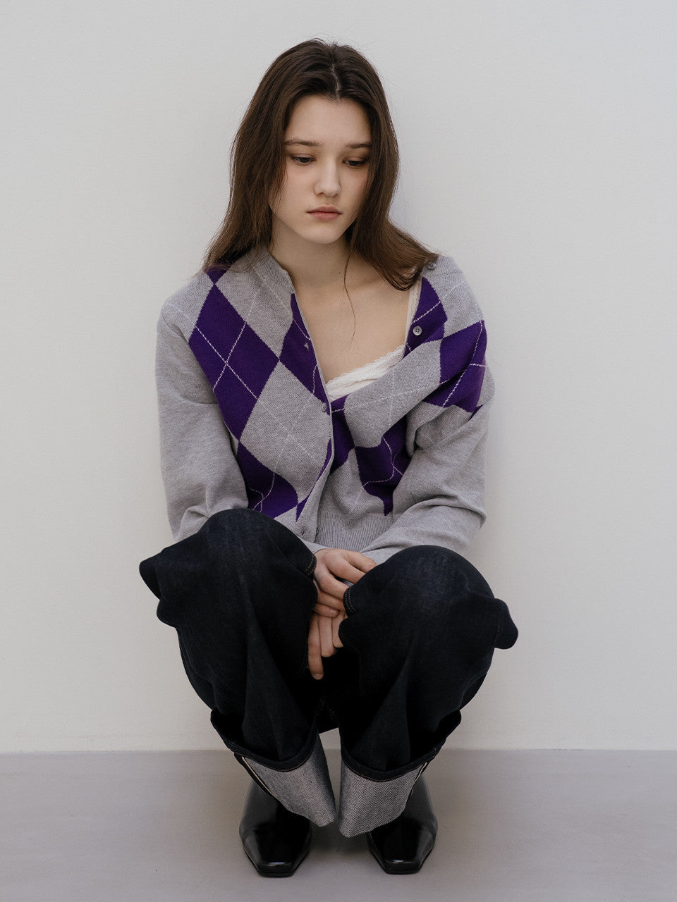 Tillidie Soft touch argyle cardigan Melange gray