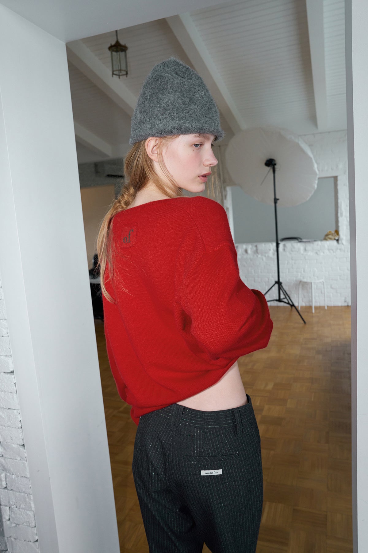 Overdueflair Relaxed Fit V-Neck Knit Cherry Red