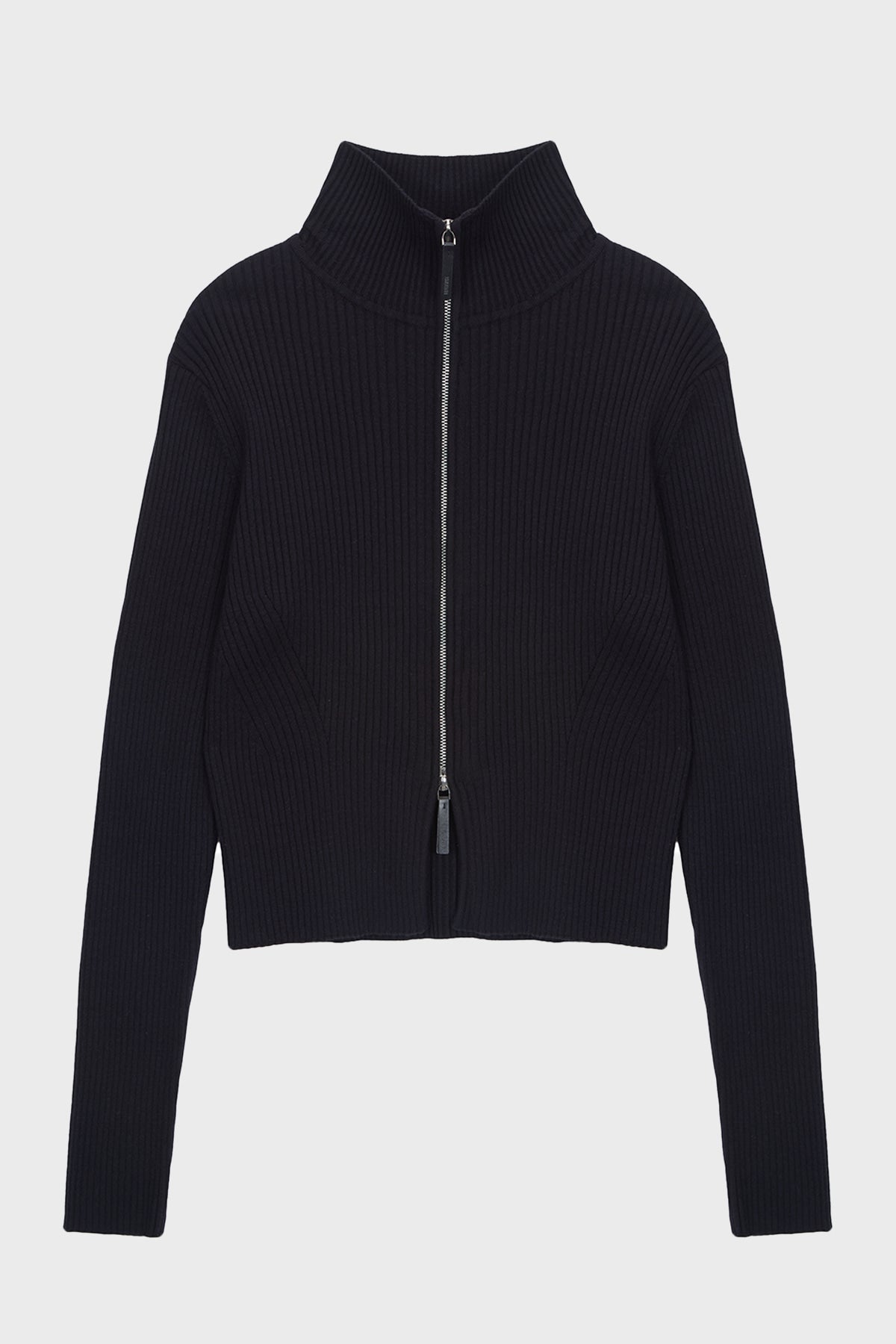 Matinkim High Neck Two Way Zip UP Cardigan IN Black
