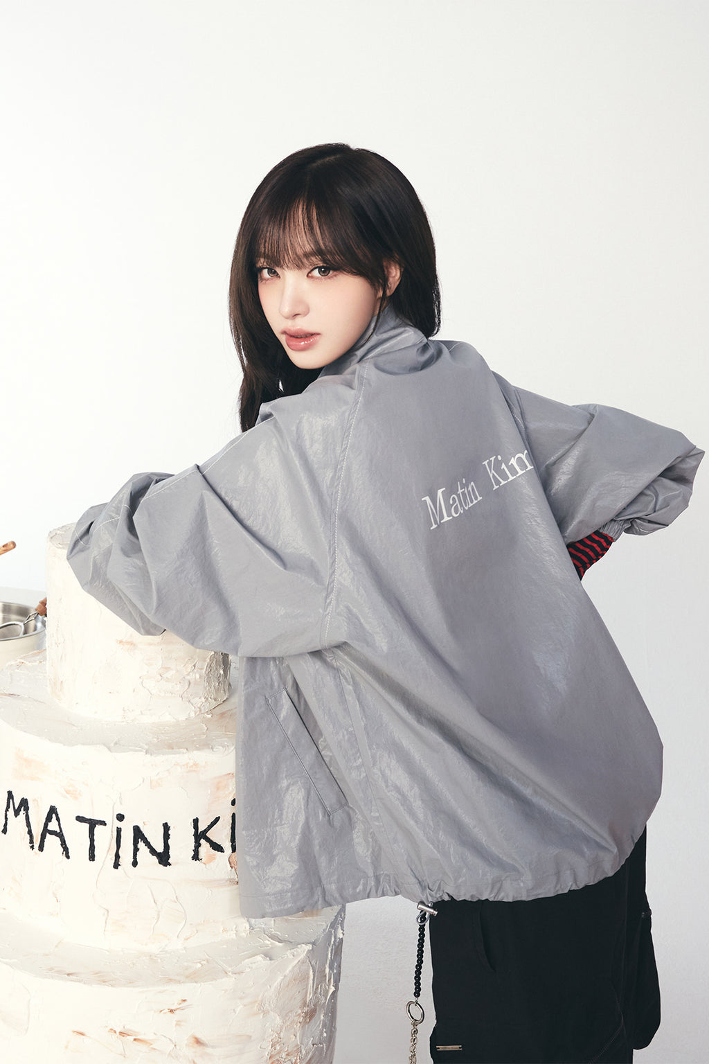 [matinkim] Matin Kim Logo Coating Jumper IN Dark Grey