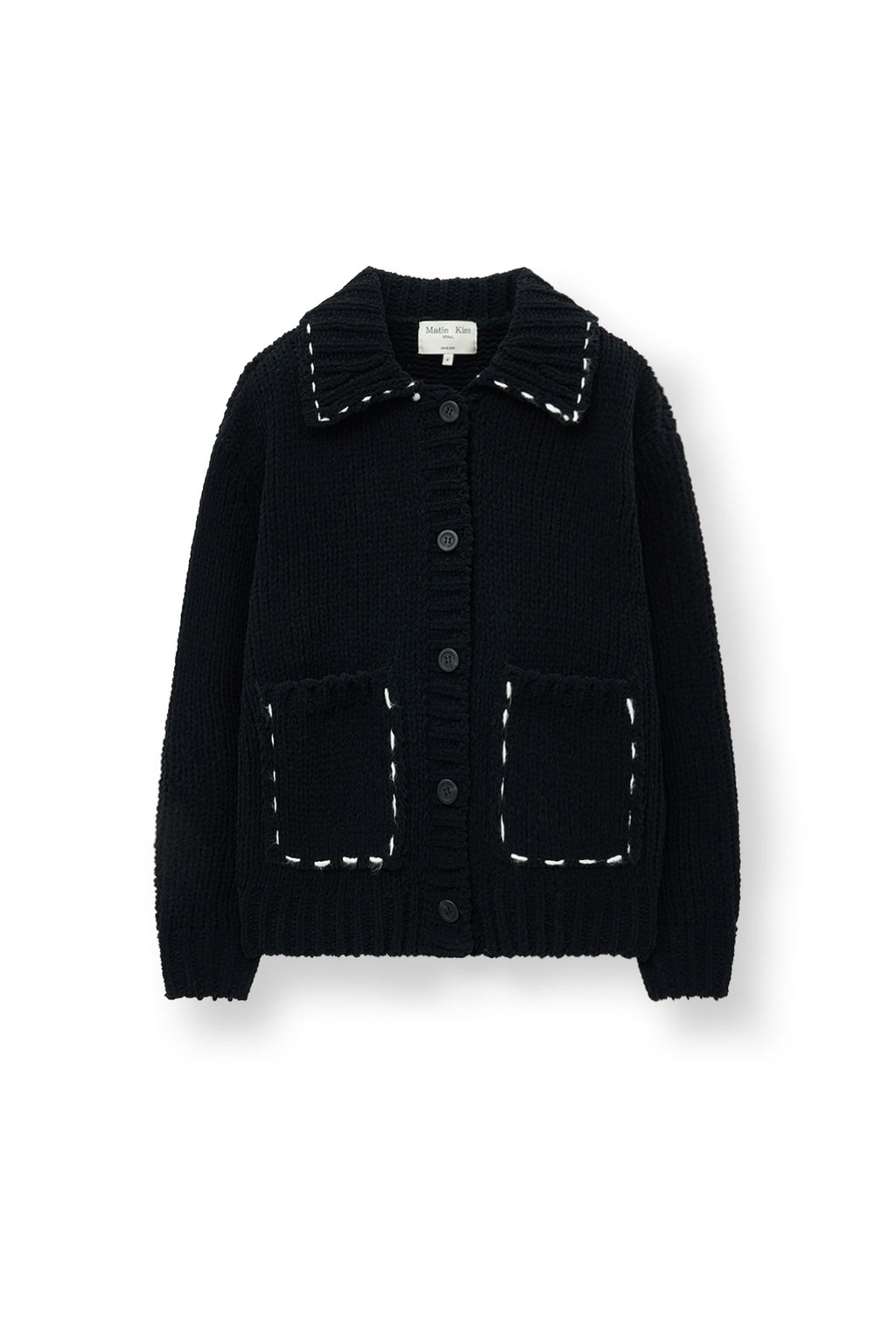[matinkim] HANDMADE COLLAR KNIT CARDIGAN FOR WOMEN IN BLACK