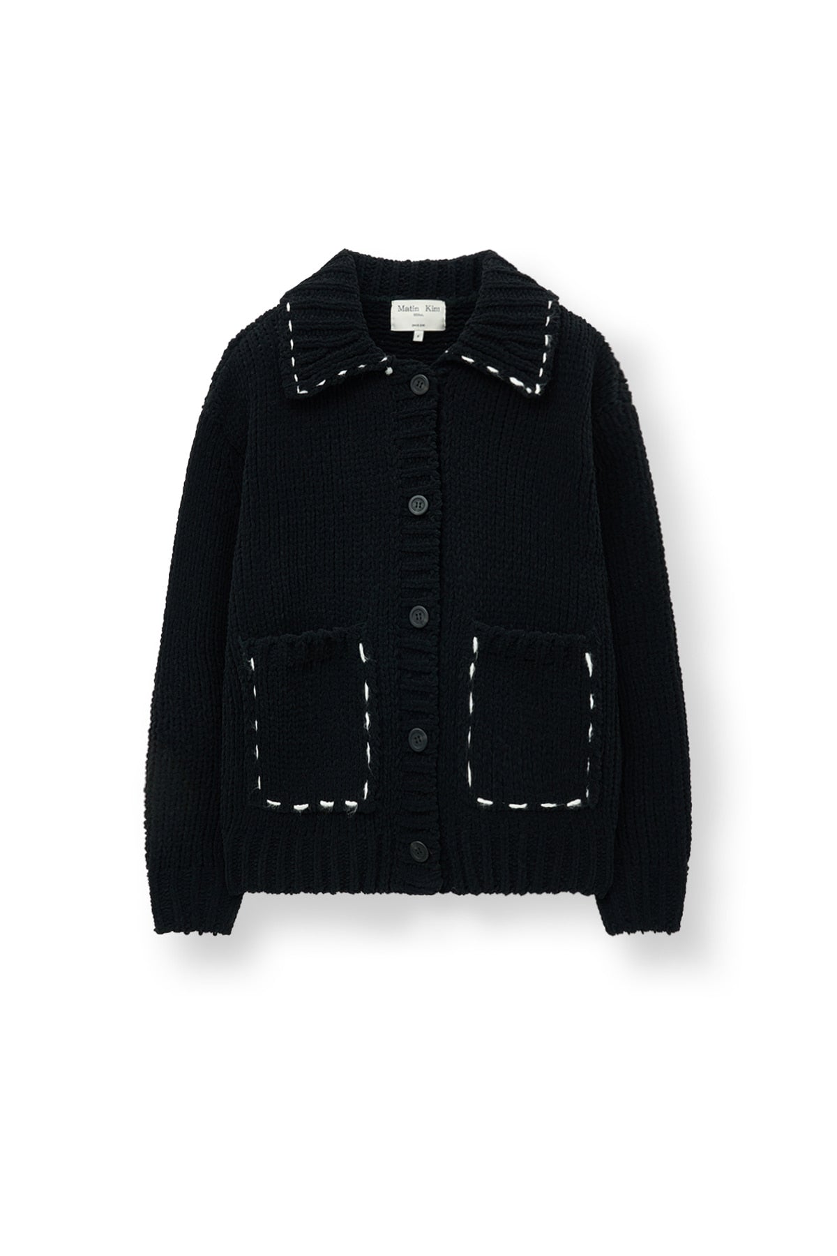 [matinkim] HANDMADE COLLAR KNIT CARDIGAN FOR WOMEN IN BLACK