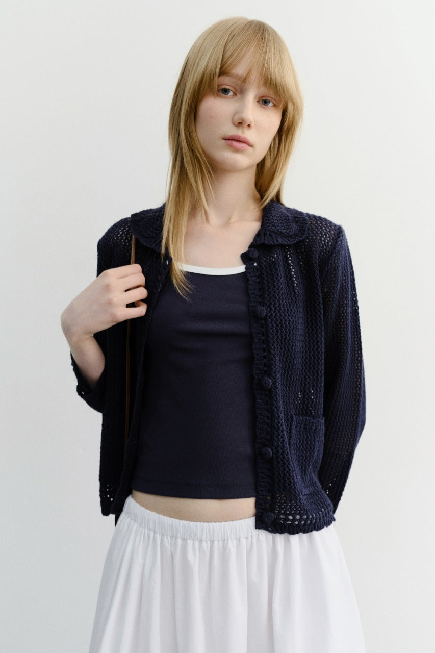Dunst Crochet Collared Cardigan Navy