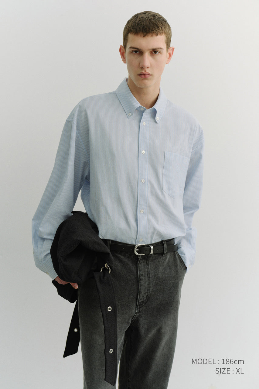 Dunst Unisex Oversized BD Striped Shirt Blue Grey Stripe