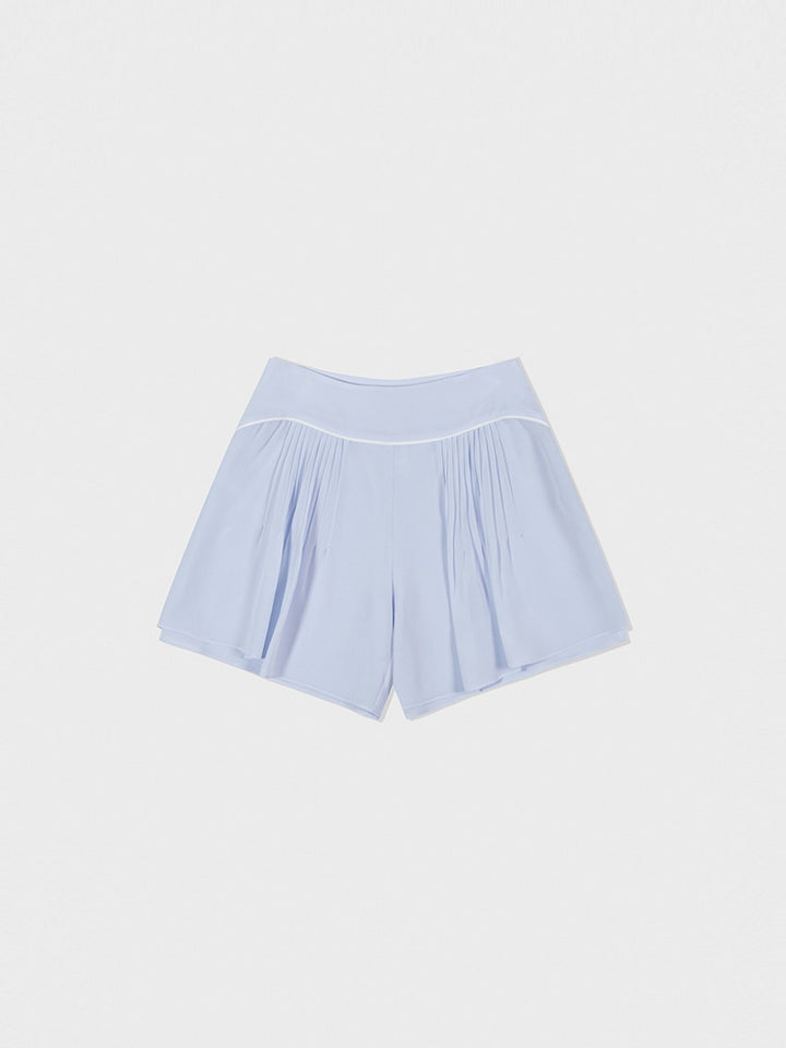 Low Classic Pleated Silk Shorts Light Blue