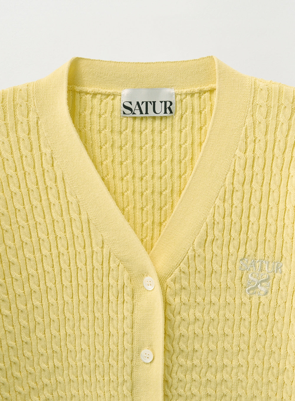 [satur] (W) Cable Knit Half Cardigan - Yellow