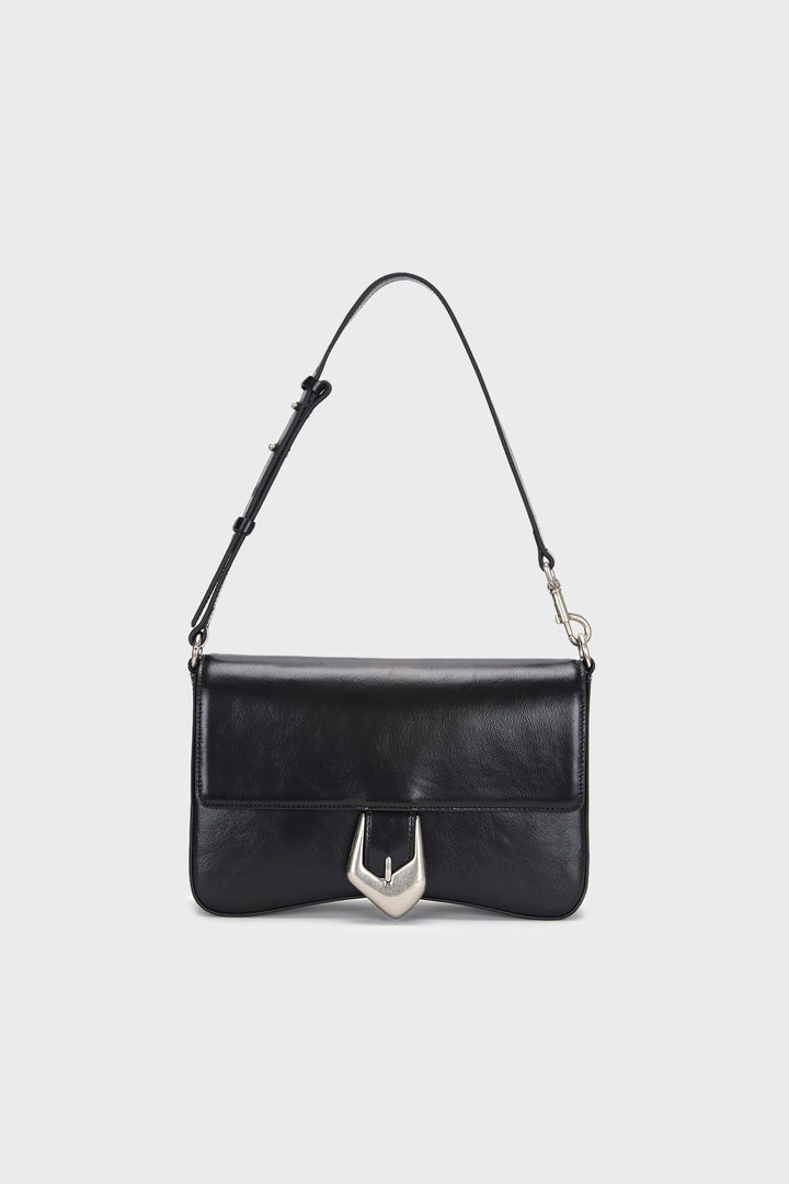 Matinkim Bold Buckle Leather Shoulder Bag IN Black