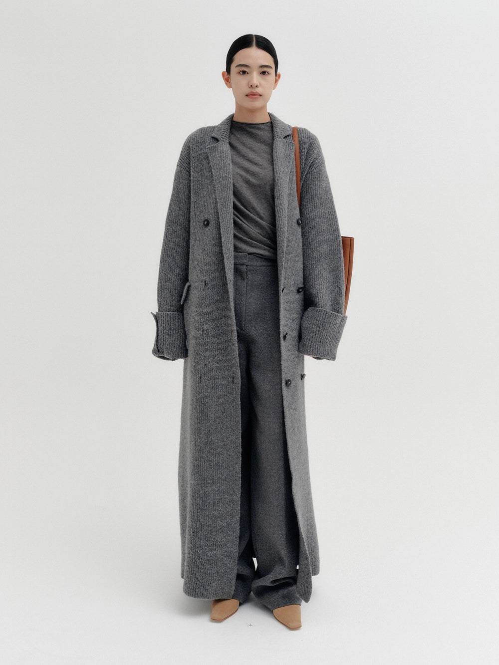EENK Classic Double-Breasted Knitwear Coat - Gray