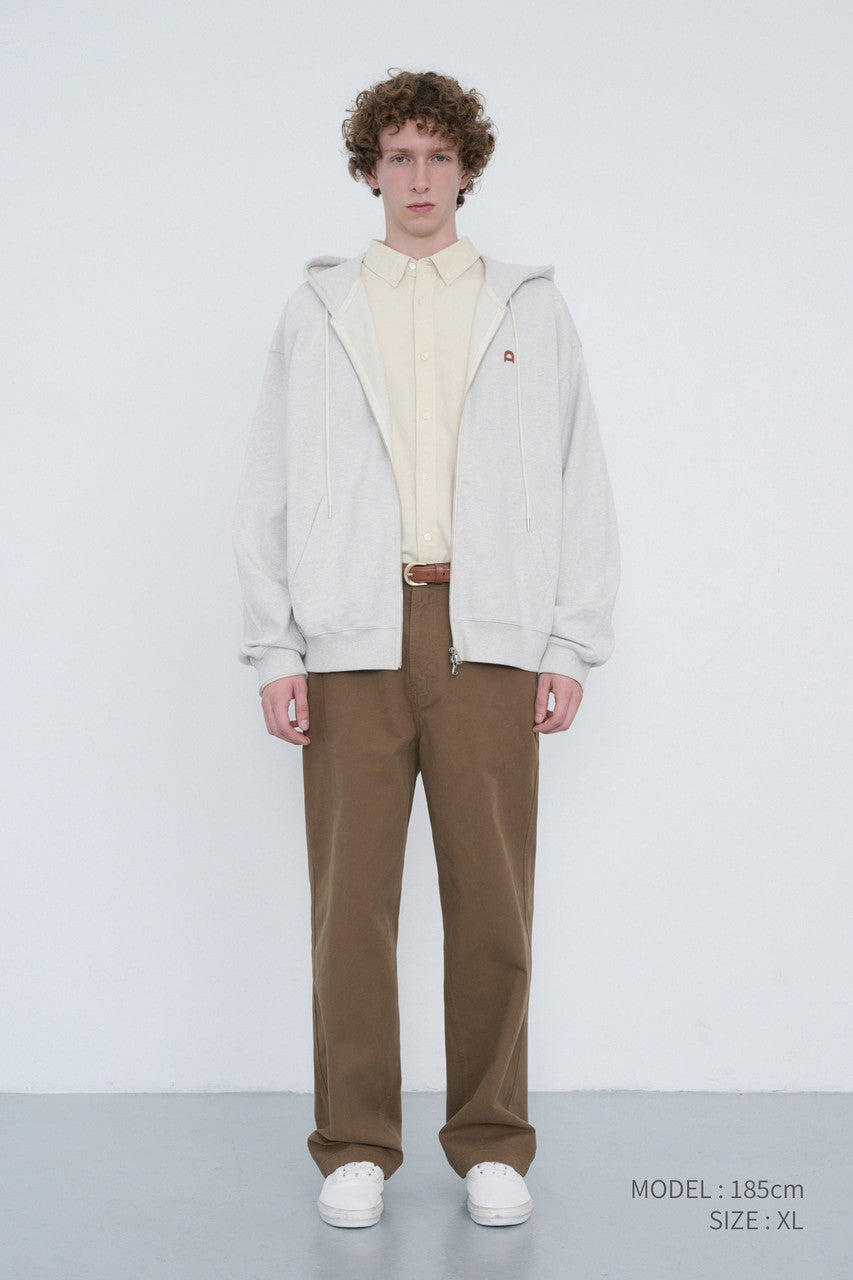 Dunst Unisex Leather Logo Zip-Up Hoodie Oatmeal Melange