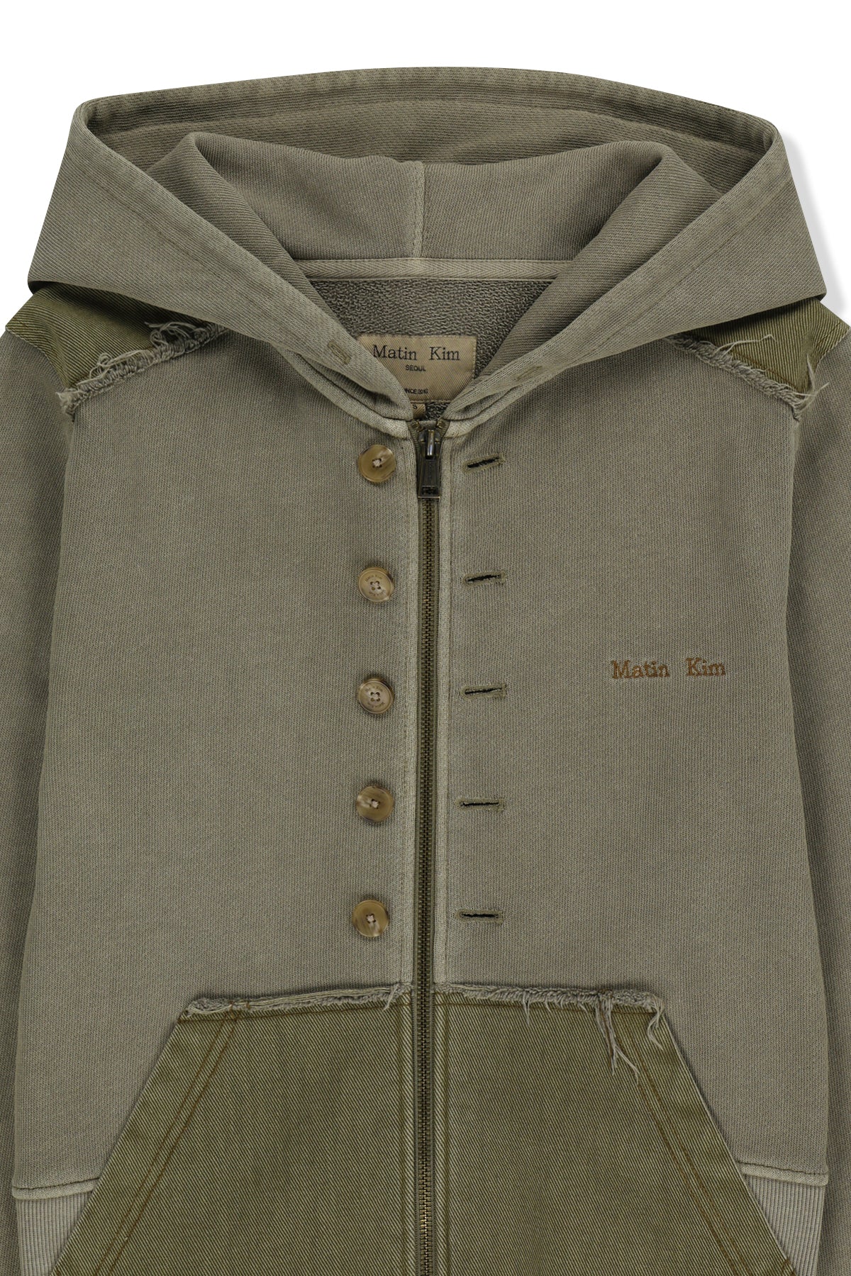 Matinkim Faded Washed Hoody Zip UP IN Khaki