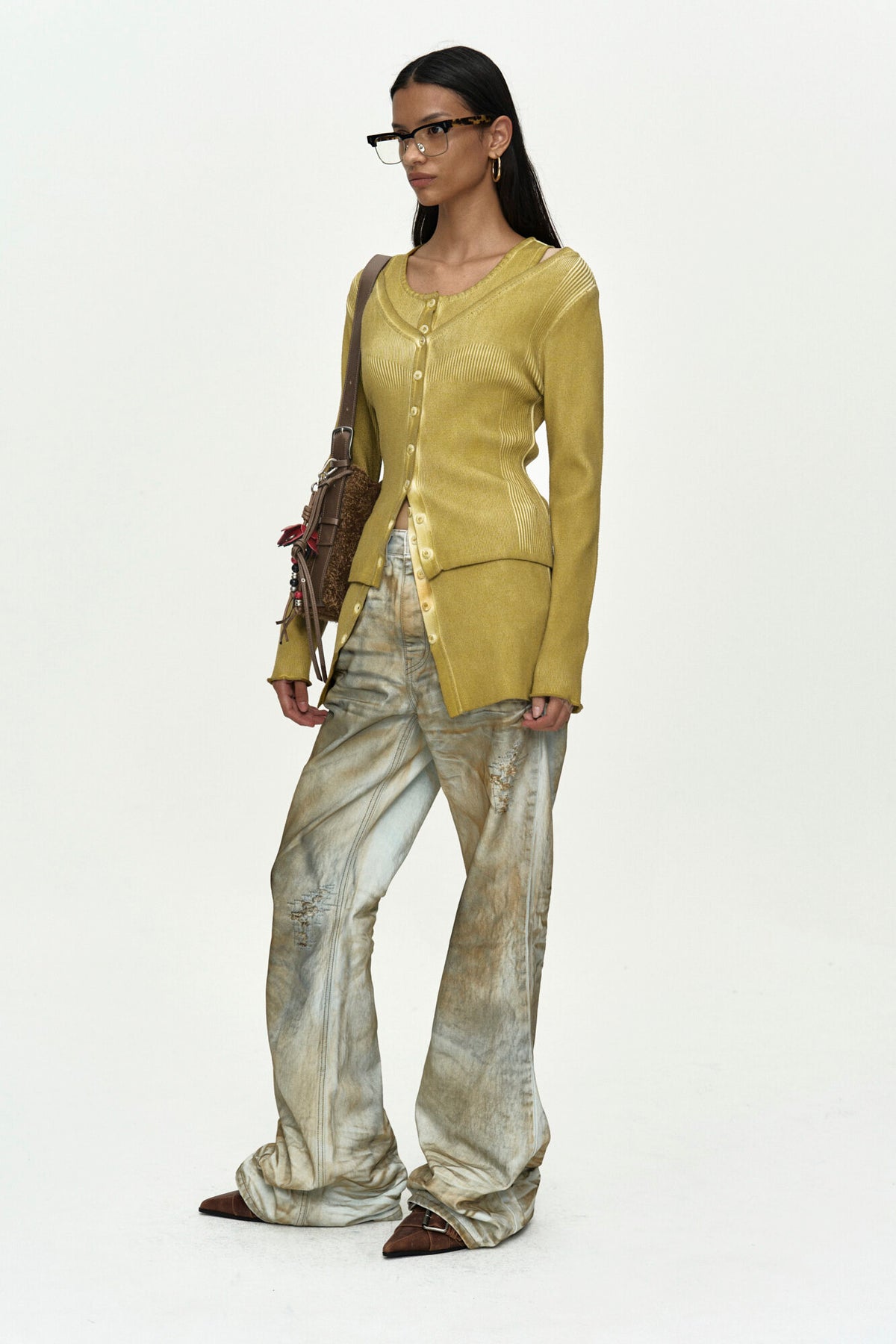 Andersson Bell Vintage-Dye Layered Knit Cardigan