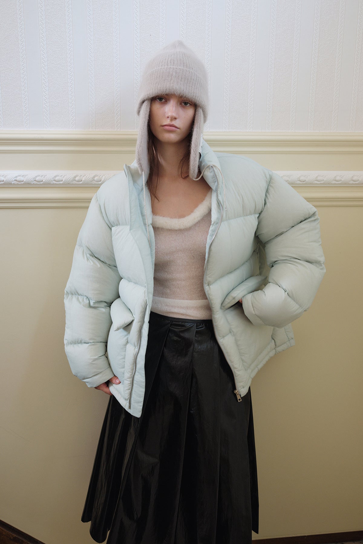 Overdueflair Sheer Quilted Down Jumper Light Blue