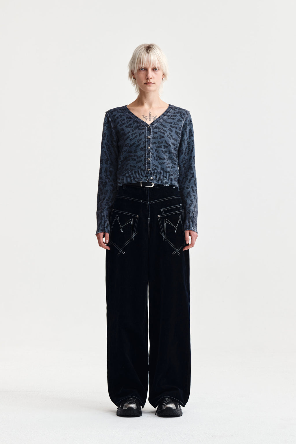 Matinkim Reverse Velvet Wide Denim Pants IN Navy