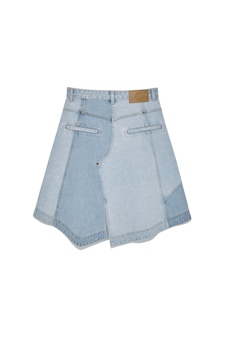Matinkim Denim Mixed Flare Skirt IN Light Blue