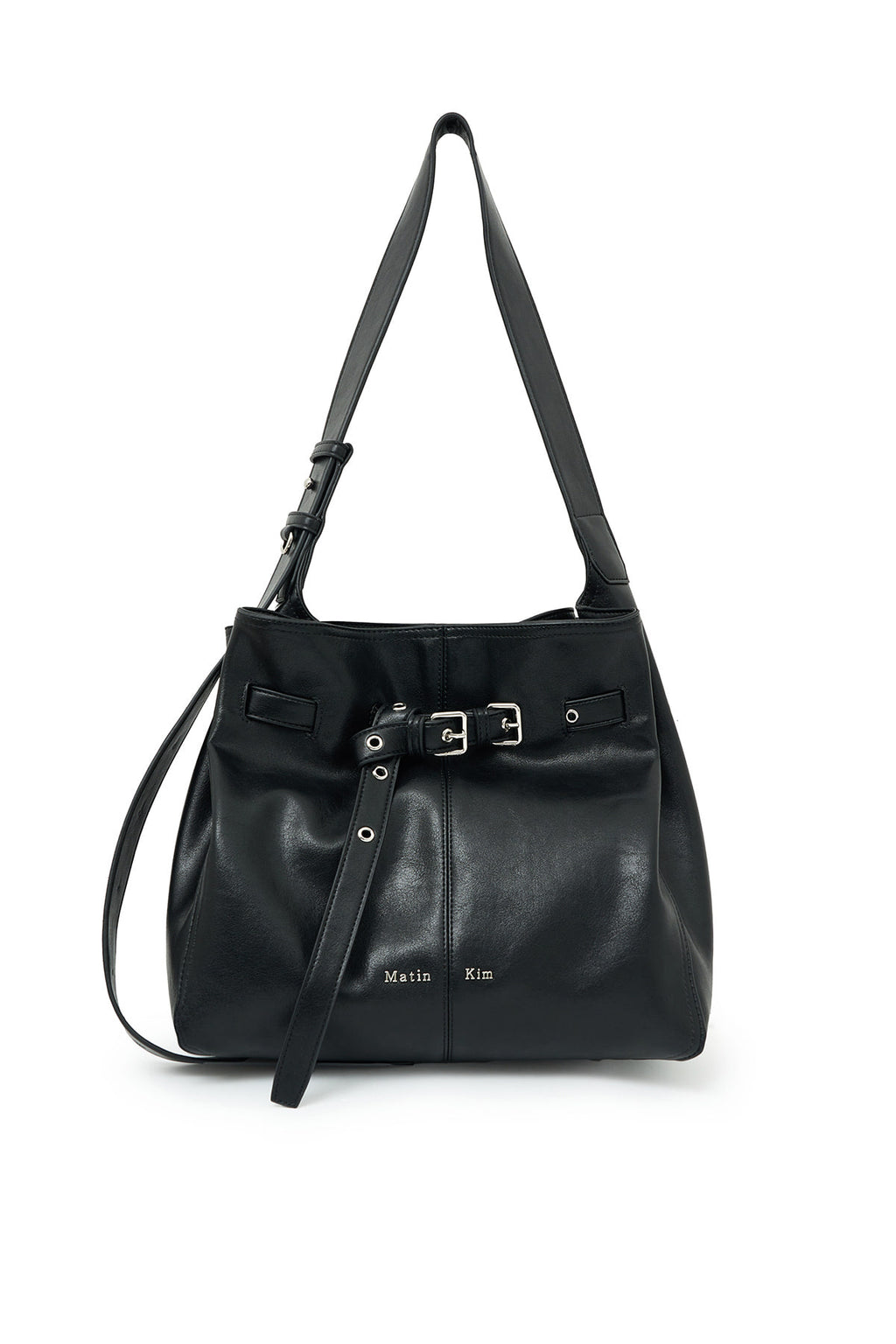 Matinkim Belted Volunn Mid Bucket Bag IN Black