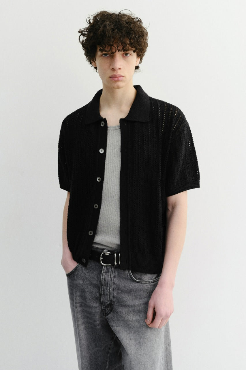 Dunst Crochet Collared Cardigan Black