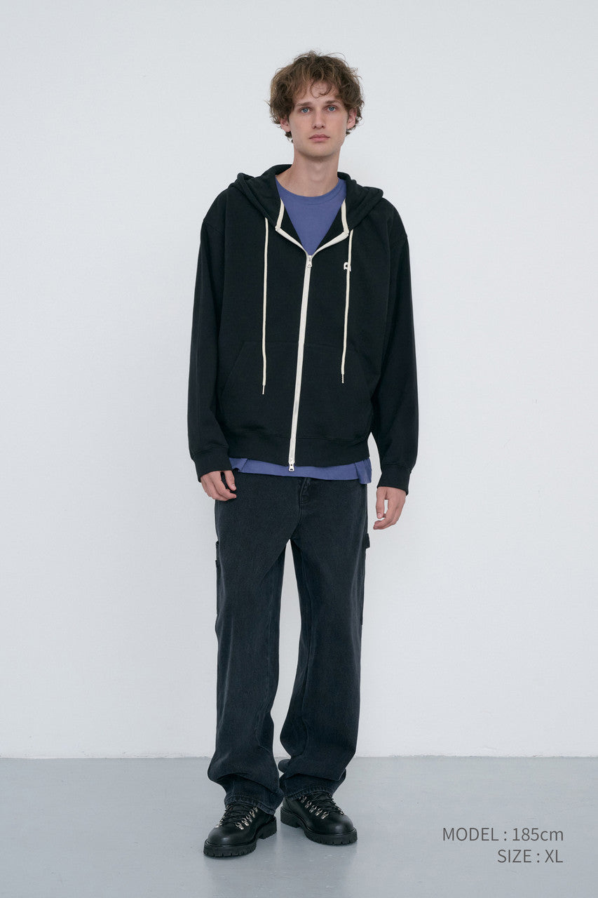Dunst Unisex Leather Logo Zip-Up Hoodie Black