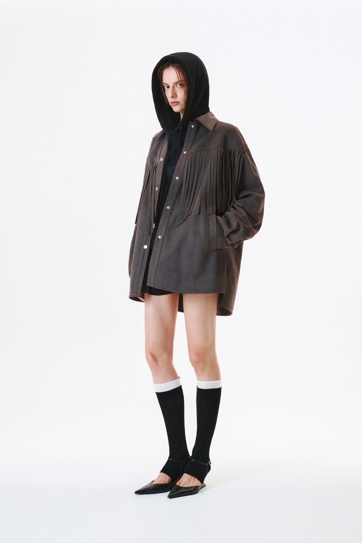 Matinkim Suede Fringe Jacket IN Dark Grey