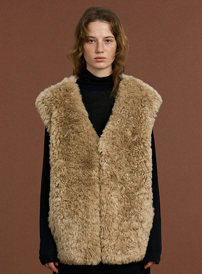 Mango Maniplease Harney Fur Vest Ash Beige