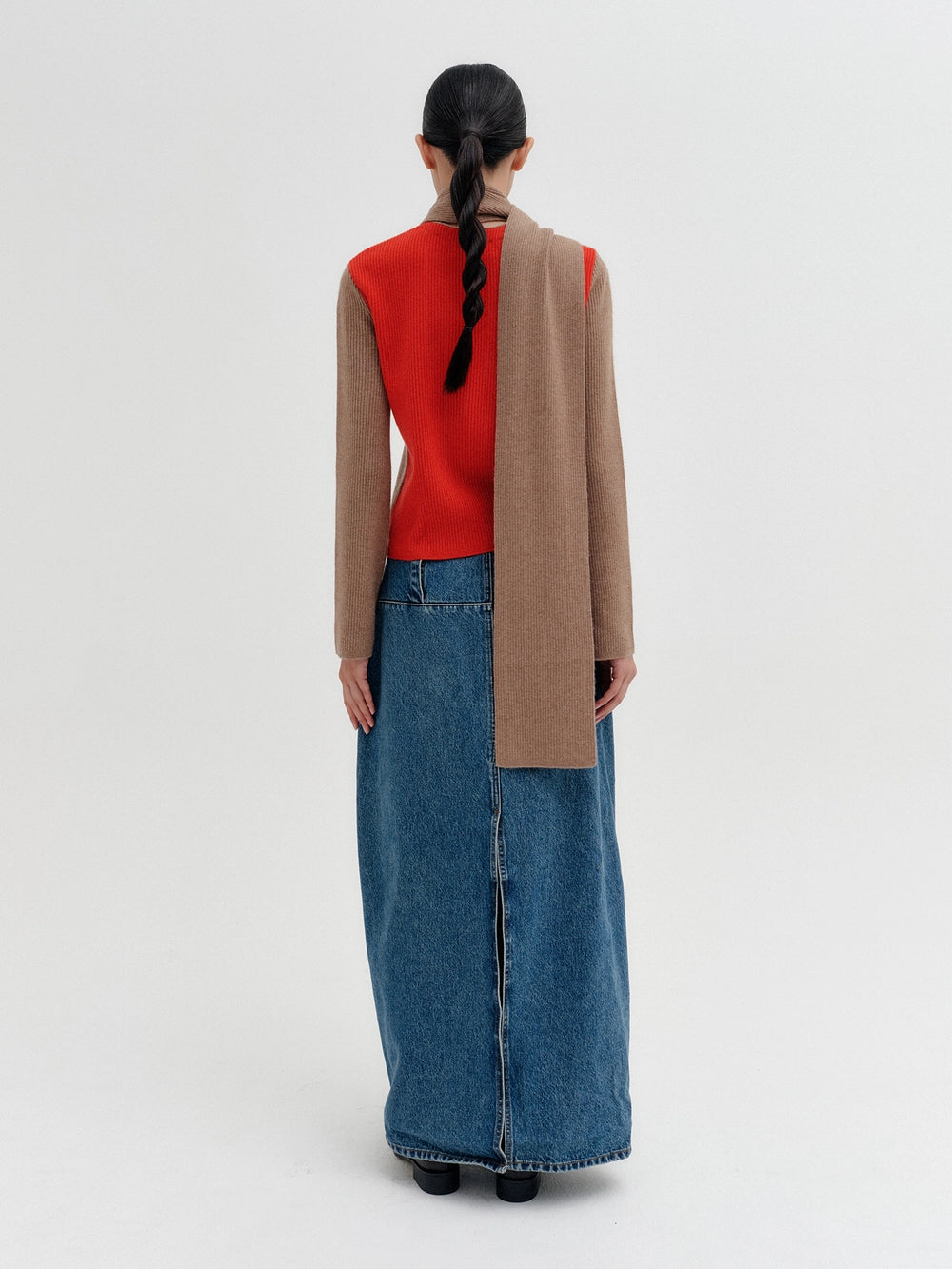 EENK Curved Line Long Denim Skirt - Denim Blue