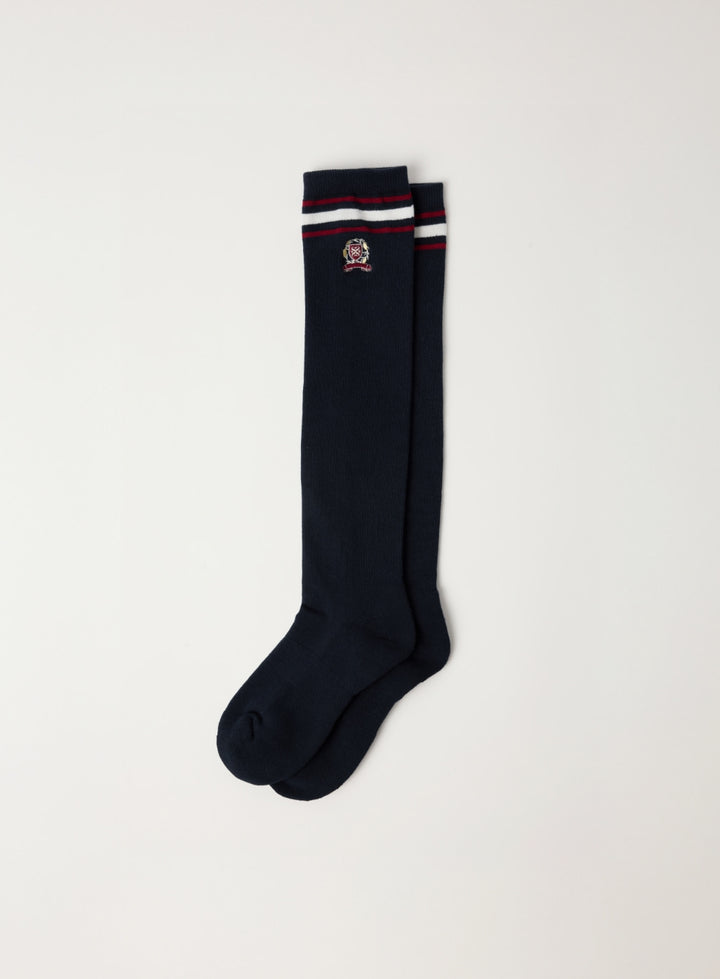 Satur Crest Logo Knee Socks - Navy
