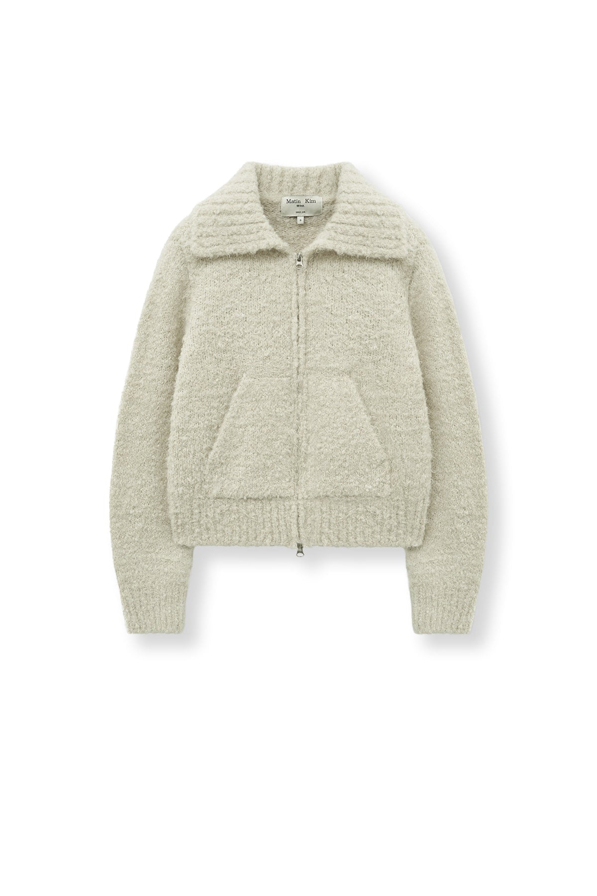 [matinkim] BOUCLE KNIT ZIP UP CARDIGAN IN LIGHT BEIGE