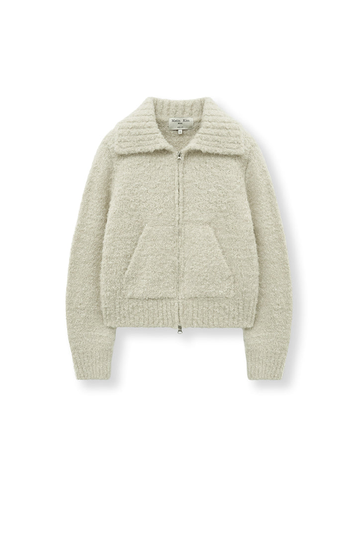 Matinkim Matin Kim Boucle Knit Zip UP Cardigan IN Light Beige
