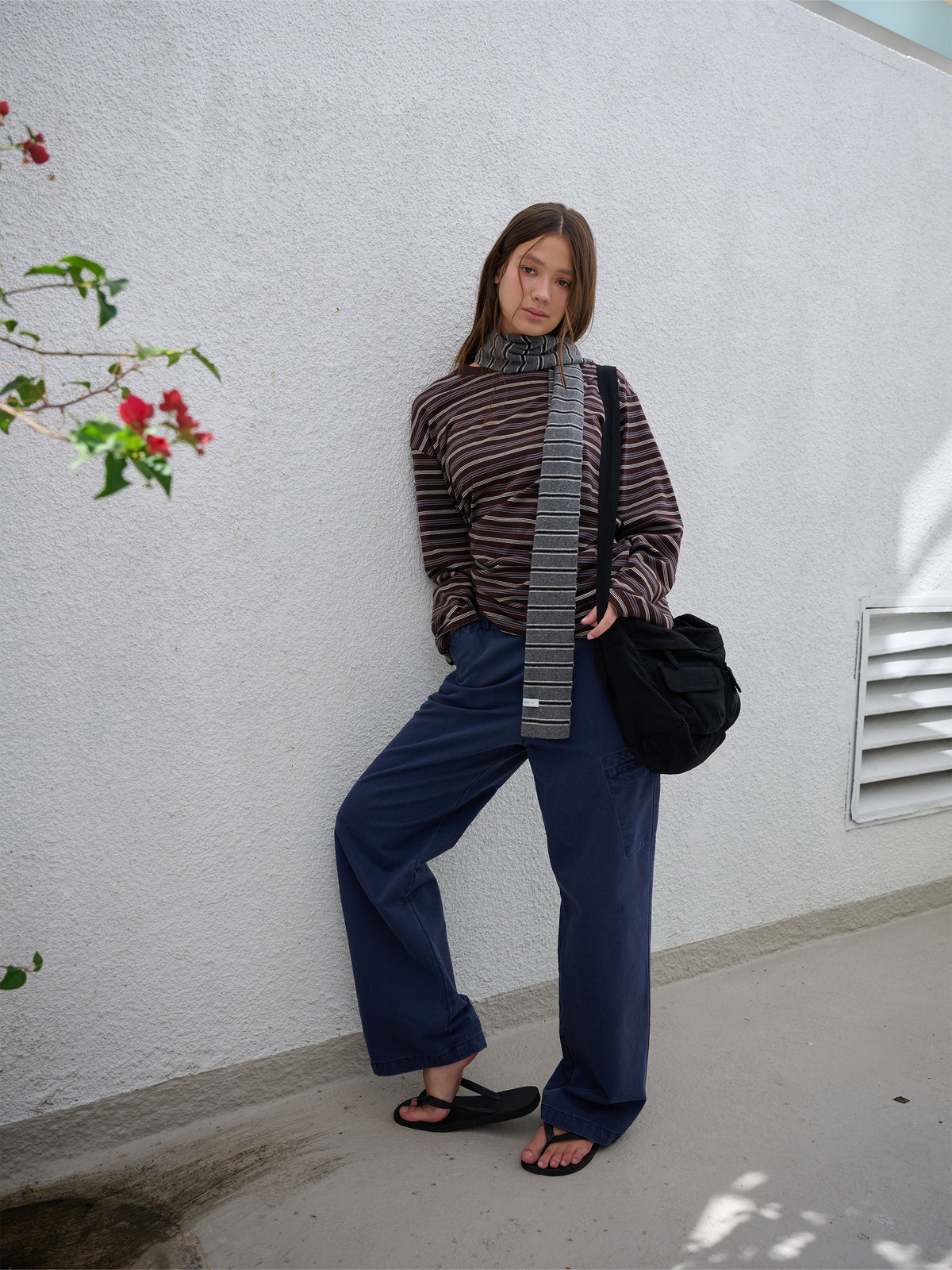 Low Classic Wool Cash Blend Striped Muffler Melange Grey