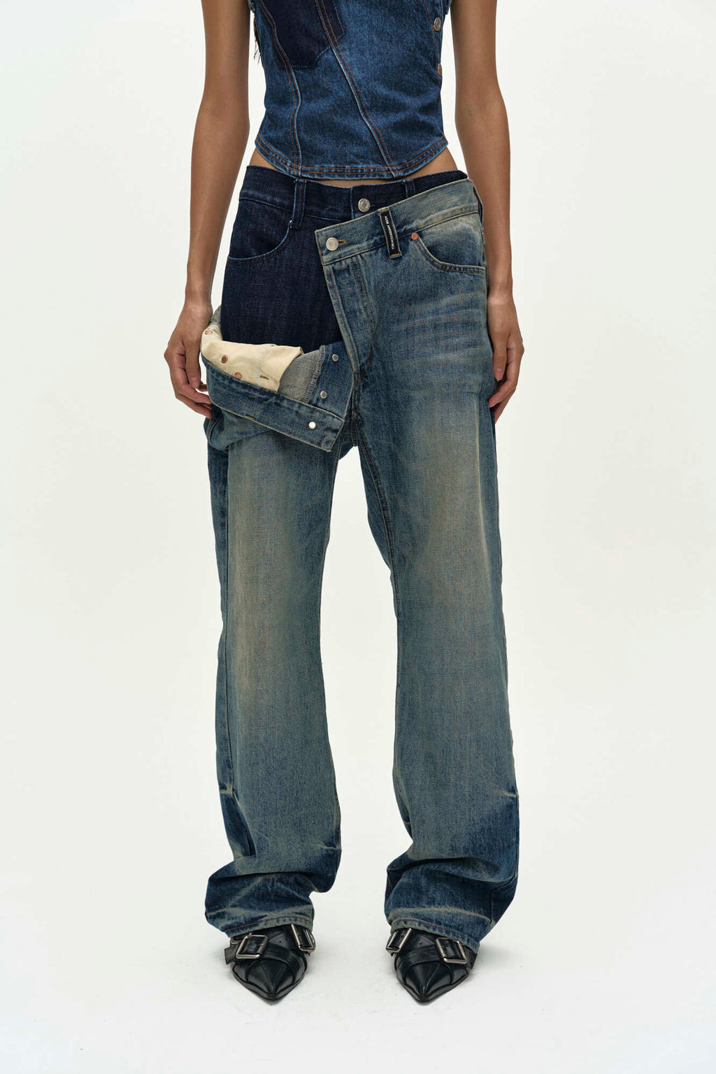 Andersson Bell Unisex Asymmetric Layered Wide-Leg Jeans apa