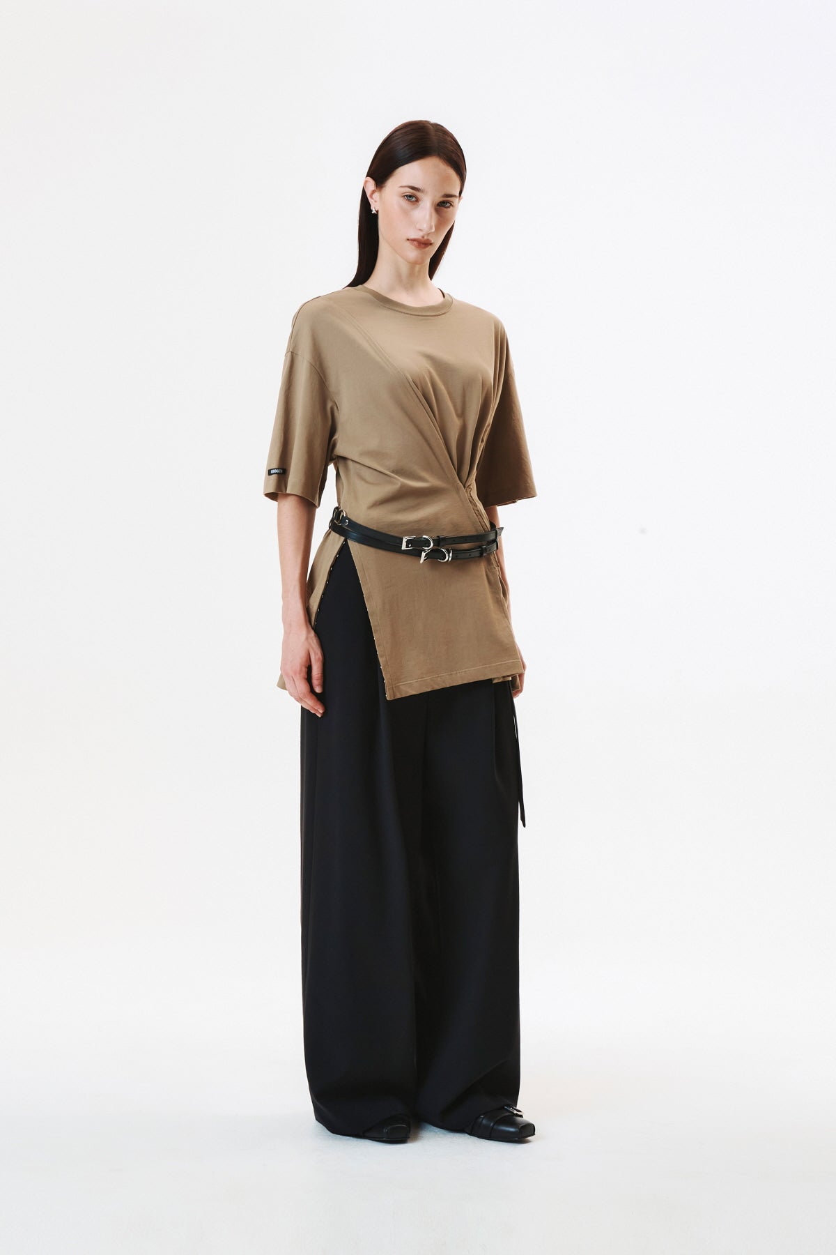 Matinkim Diagonal Zipper Belted Pants IN Black