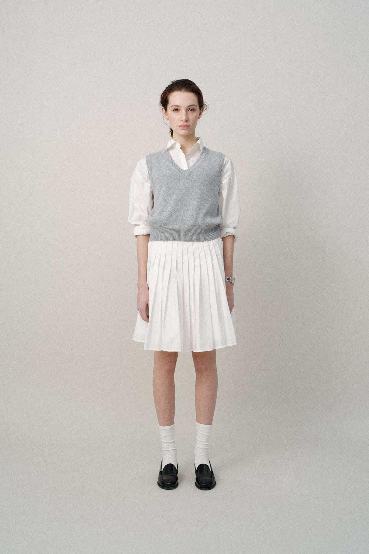 Nothing Written Sai cotton pleated skirt (White)